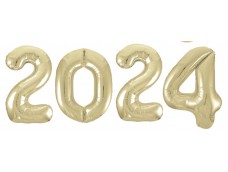Folijas balons 85cm XL - cipari 2024, zelta, gaiša/šampanieša, ar hēliju