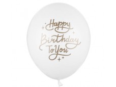 Baloni "Happy Birthday to You" - balti, rozā zelta burti, 29cm