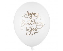 Baloni "Happy Birthday to You" - balti, rozā zelta burti, 29cm