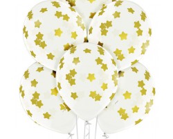 Baloni Konfeti, zelta, zvaigznes, BelBal, 29cm