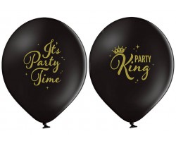 Baloni "Party King" "I'ts Party Time"- melni Belbal, 29cm