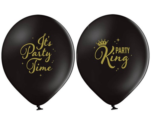 Baloni "Party King" "I'ts Party Time"- melni Belbal, 29cm