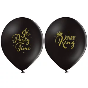 Baloni "Party King" "I'ts Party Time"- melni Belbal, 29cm