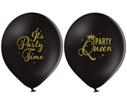 Baloni "Party Queen" "I'ts Party Time"- melni Belbal, 29cm
