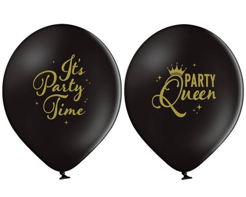 Baloni "Party Queen" "I'ts Party Time"- melni Belbal, 29cm