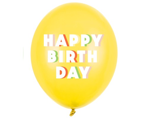 Baloni "Happy Birthday" - dzelteni, 29cm