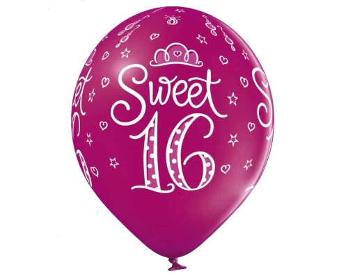 Baloni "Sweet 16" rozā, Belbal, 29cm