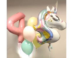 Cipars XL, folijas Vienradzis un piecu balonu pušķis Cipars XL, folijas Vienradzis un piecu balonu pušķis