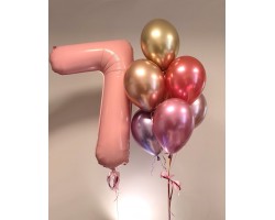 Cipars XL un septiņu hroma balonu pušķis -2 Cipars XL un septiņu hroma balonu pušķis -2