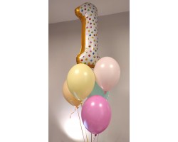 Cipars L, kūciņa - piecu balonu pušķī Cipars L, kūciņa - piecu balonu pušķī