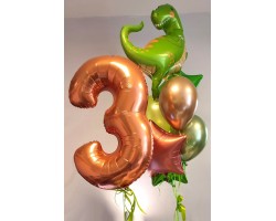 Cipars L, Smart  un septiņu balonu pušķis ar Dinozauriņu