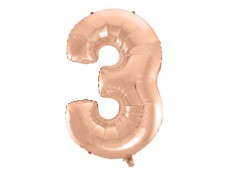 Folijas balons 92cm XXL - cipars 3, zelta, rozā