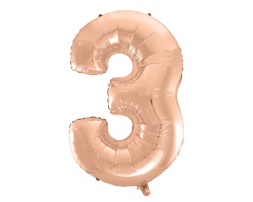 Folijas balons 92cm XXL - cipars 3, zelta, rozā