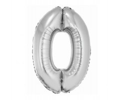 Folijas balons 76cm L - cipars 0, SMART, sudraba