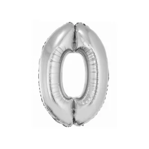 Folijas balons 76cm L - cipars 0, SMART, sudraba Folijas balons 76cm L - cipars 0, SMART, sudraba