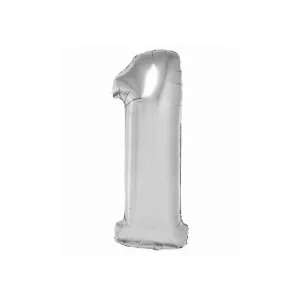 Folijas balons 76cm L - cipars 1, SMART, sudraba