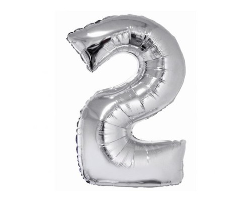 Folijas balons 76cm L - cipars 2, SMART, sudraba