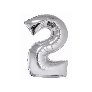 Folijas balons 76cm L - cipars 2, SMART, sudraba Folijas balons 76cm L - cipars 2, SMART, sudraba