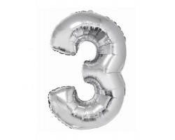 Folijas balons 76cm L - cipars 3, SMART, sudraba Folijas balons 76cm L - cipars 3, SMART, sudraba