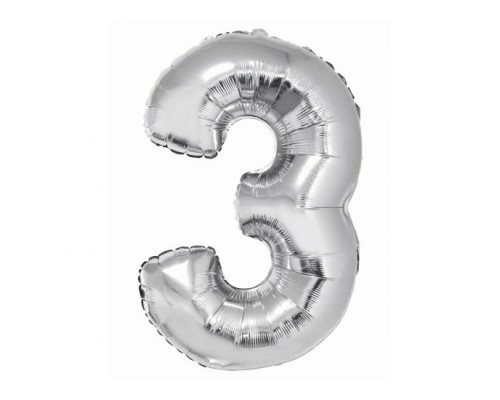 Folijas balons 76cm L - cipars 3, SMART, sudraba