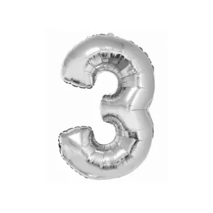 Folijas balons 76cm L - cipars 3, SMART, sudraba Folijas balons 76cm L - cipars 3, SMART, sudraba