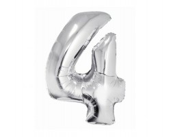 Folijas balons 76cm L - cipars 4, SMART, sudraba