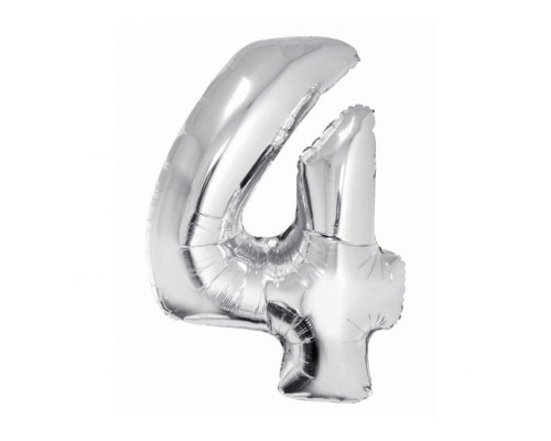 Folijas balons 76cm L - cipars 4, SMART, sudraba