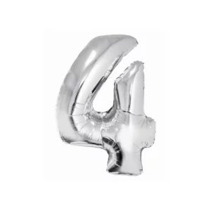 Folijas balons 76cm L - cipars 4, SMART, sudraba Folijas balons 76cm L - cipars 4, SMART, sudraba