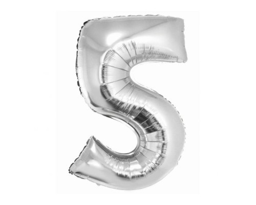 Folijas balons 76cm L - cipars 5, SMART, sudraba