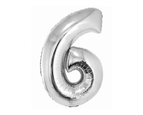 Folijas balons 76cm L - cipars 6, SMART, sudraba