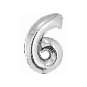 Folijas balons 76cm L - cipars 6, SMART, sudraba Folijas balons 76cm L - cipars 6, SMART, sudraba