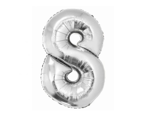 Folijas balons 76cm L - cipars 8, SMART, sudraba
