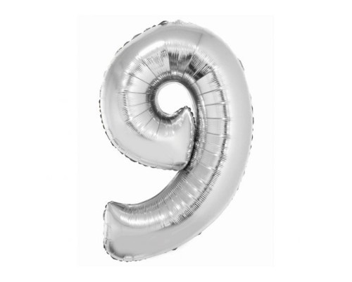 Folijas balons 76cm L - cipars 9, SMART, sudraba