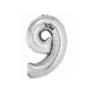 Folijas balons 76cm L - cipars 9, SMART, sudraba Folijas balons 76cm L - cipars 9, SMART, sudraba