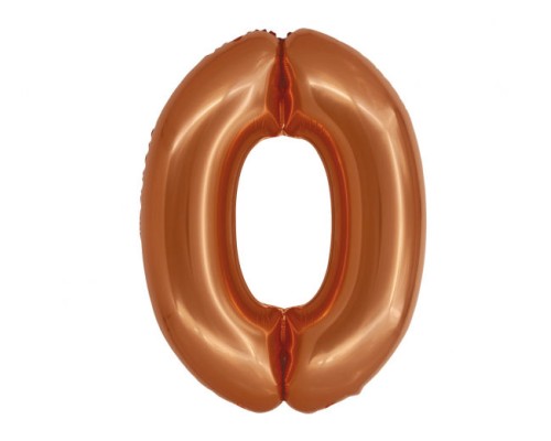 Folijas balons 76cm L - cipars 0, brūns, vara, matēts