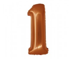 Folijas balons 76cm L - cipars 1, brūns, vara, matēts