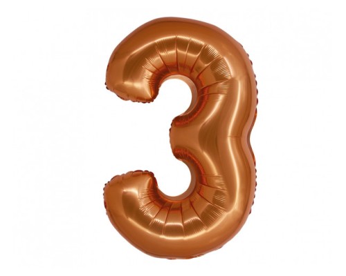 Folijas balons 76cm L - cipars 3, brūns, vara, matēts