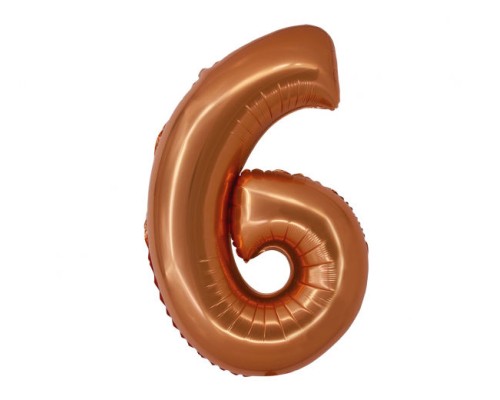 Folijas balons 76cm L - cipars 6, brūns, vara, matēts