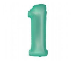 Folijas balons 76cm L - cipars 1, zaļš, mint, matēts