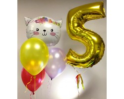 Cipars L, Smart  un četru balonu pušķis Kaķenīte Cipars L, Smart  un četru balonu pušķis Kaķenīte