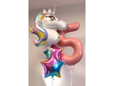 Hēlija balonu pušķis - Vienradzis ar XL ciparu