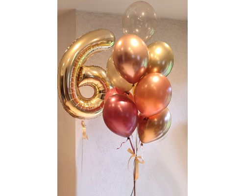 Cipars XL  un deviņu balonu pušķis ar hroma baloniem