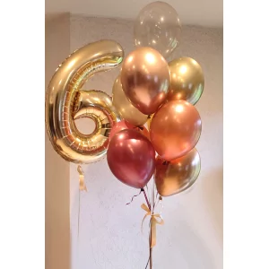 Cipars XL  un deviņu balonu pušķis ar hroma baloniem
