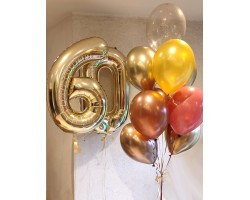 2 cipari XL un deviņu balonu pušķis ar hroma baloniem