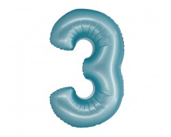 Folijas balons 76cm L - cipars 3, zils, gaiši, matēts Folijas balons 76cm L - cipars 3, zils, gaiši, matēts