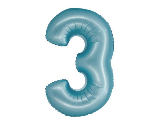 Folijas balons 76cm L - cipars 3, zils, gaiši, matēts