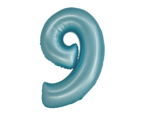 Folijas balons 76cm L - cipars 9, zils, gaiši, matēts