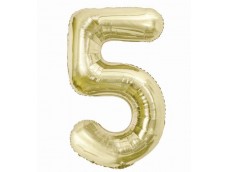Folijas balons 85cm XL - cipars 5, zelta, gaiša/šampanieša