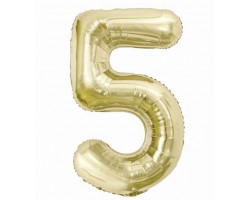 Folijas balons 85cm XL - cipars 5, zelta, gaiša/šampanieša Folijas balons 85cm XL - cipars 5, zelta, gaiša/šampanieša