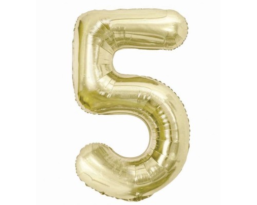 Folijas balons 85cm XL - cipars 5, zelta, gaiša/šampanieša